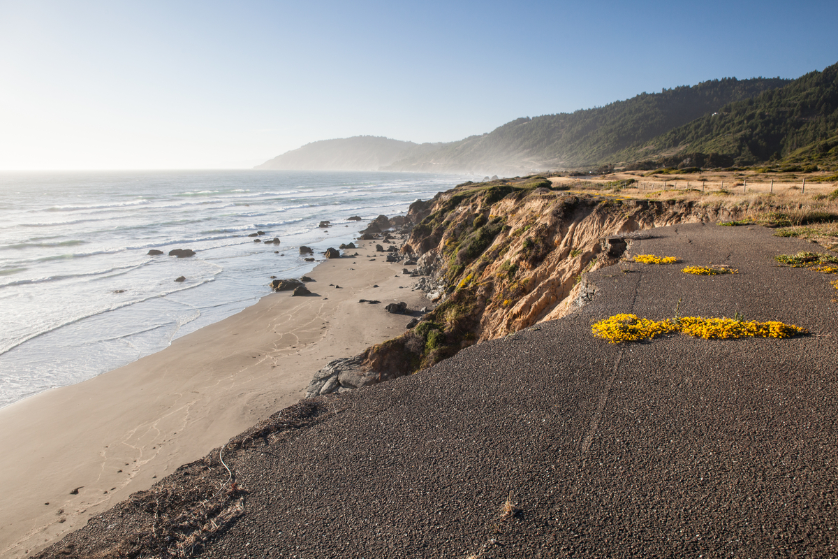 The Pacific Ocean continually erodes Northern California's coastline