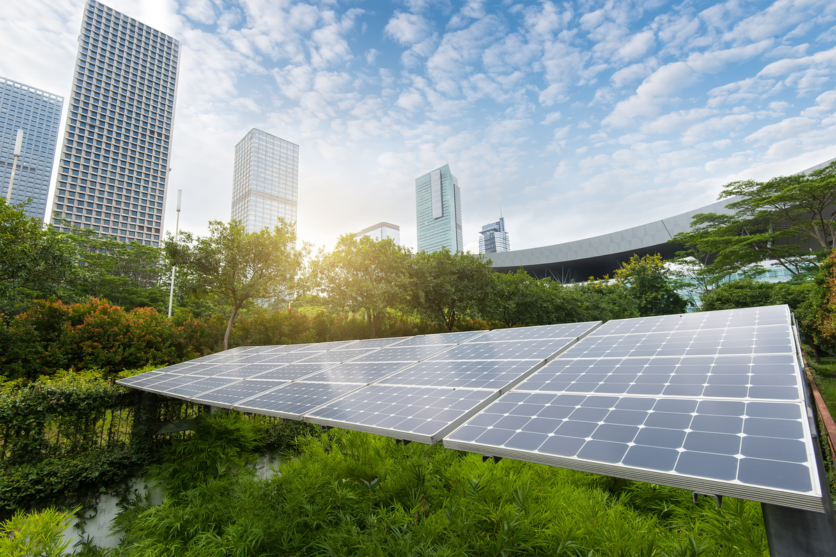 Solar Panels In The Park Of Modern City